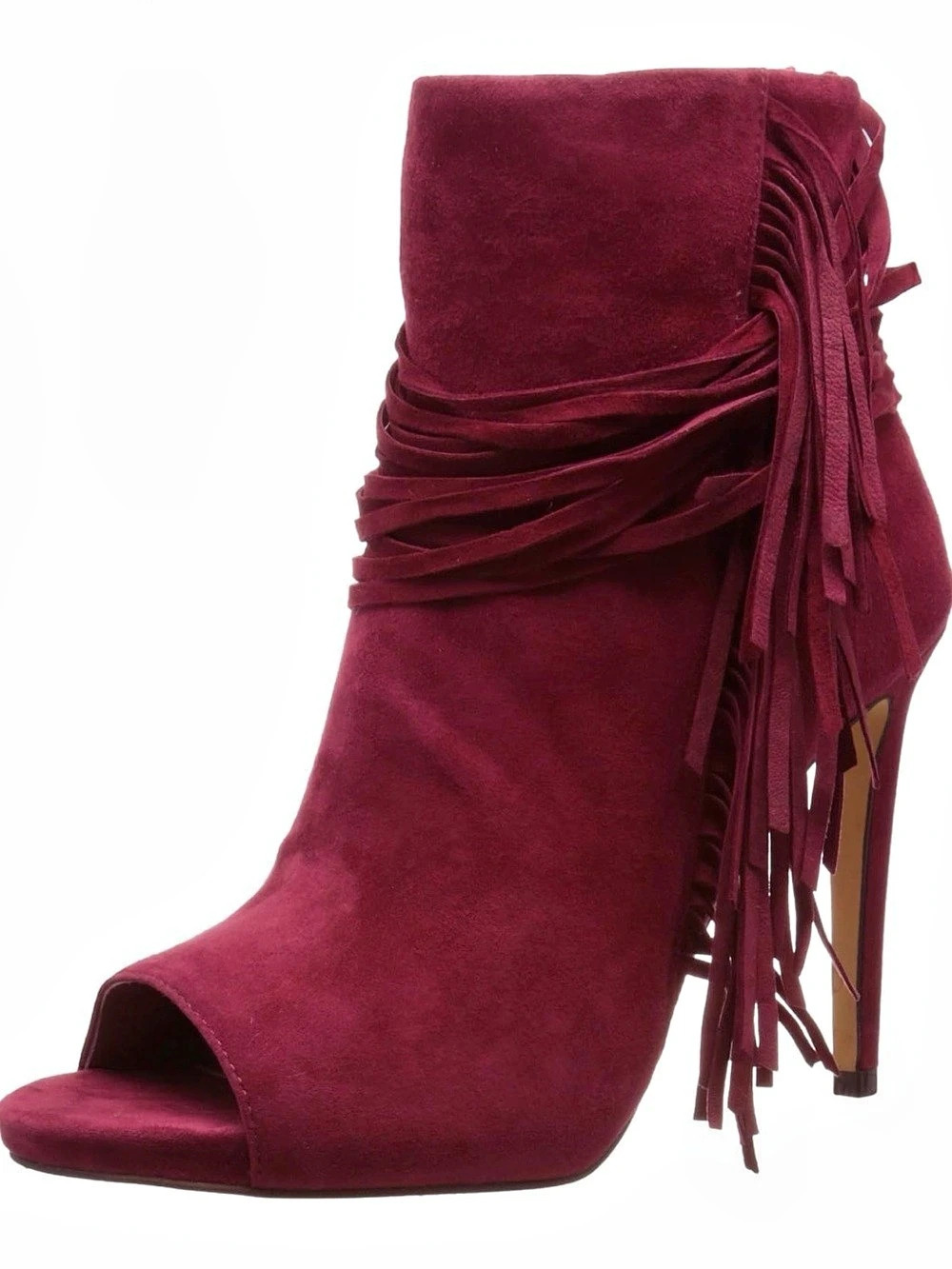 Vince Camuto Fringe Peep-Toe Bootie Burgundy Heeled Boots